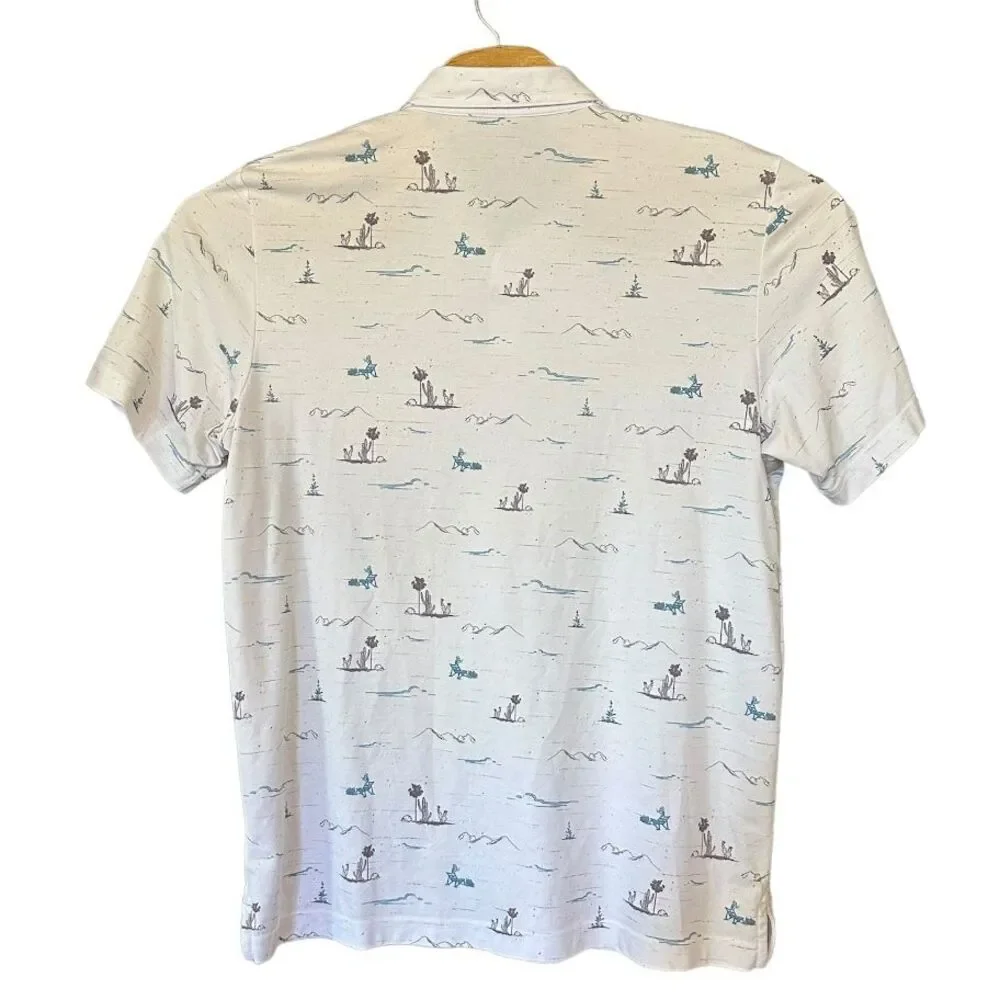 Travis Mathew White Blue Desert Camping Print Performance Golf Polo Men L *LOGO* - Picture 2 of 5